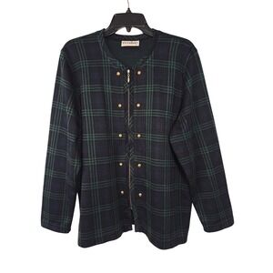 eccobay Women L Tartan Plaid Zip Cardigan Jacket Dark‎ Academia Gold Buttons